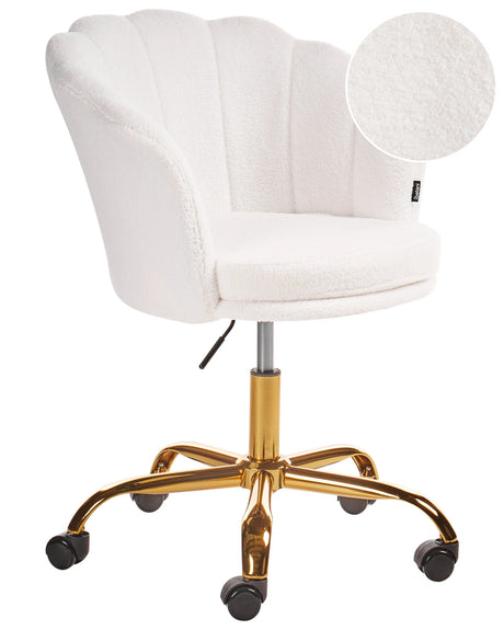 Office Swivel Chair White Boucle with Stairbase Adjustable Height  Beliani