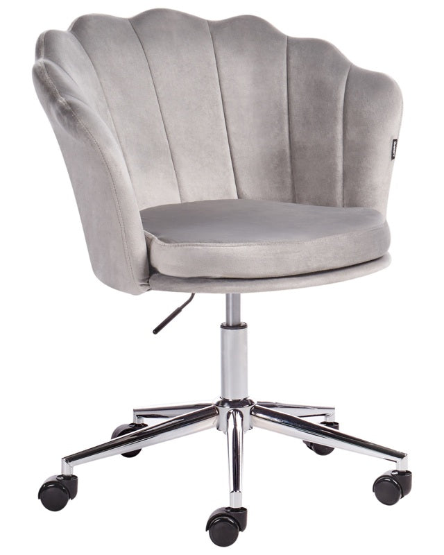 Office Swivel Chair Grey Velvet with Stairbase Adjustable Height  Beliani