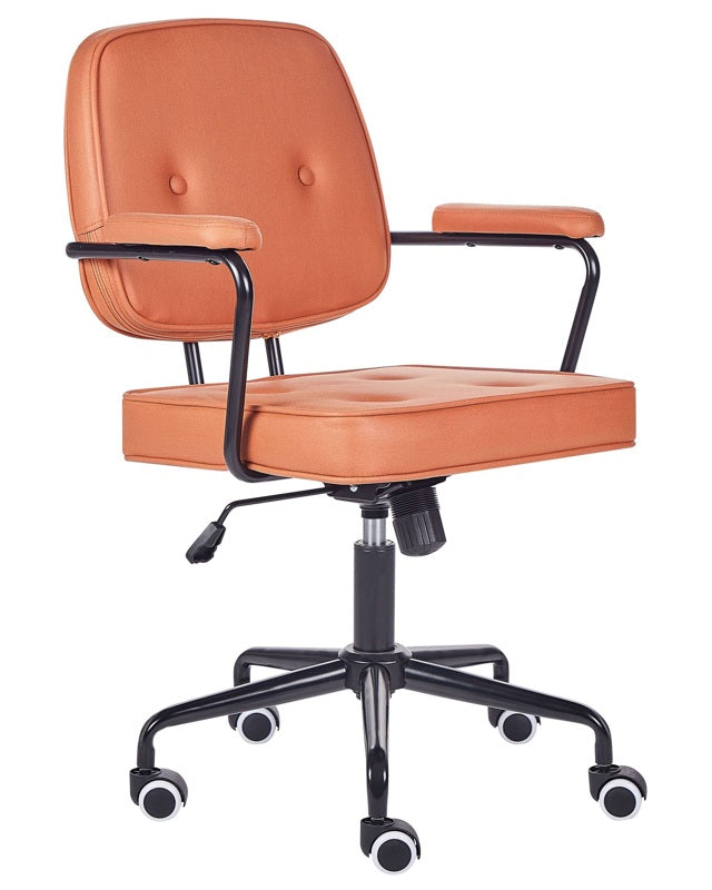 Office Chair Orange Faux Leather Swivel Adjustable Height with Armrests Home Office Study Traditional Beliani