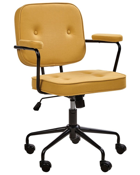 Office Chair Yellow Faux Leather Swivel Adjustable Height with Armrests Home Office Study Traditional Beliani