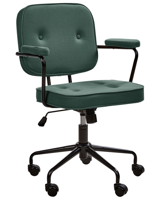 Office Chair Green Faux Leather Swivel Adjustable Height with Armrests Home Office Study Traditional Beliani