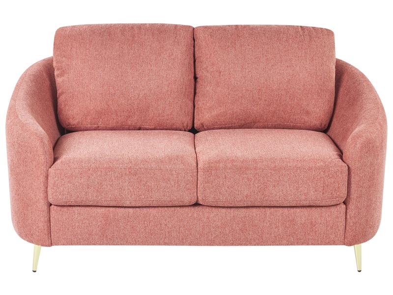 Sofa Pink Fabric Upholstery Gold Legs 2 Seater Loveseat Retro Beliani