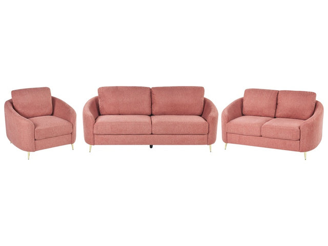 Sofa Set Pink Fabric Upholstery 3 + 2 + 1 Seater Glam Beliani