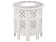 Side Table Off-White with Carved Pattern Mango Wood ⌀ 44 cm Living Room Hallway Rustic Oriental Beliani