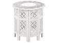 Side Table Off-White with Carved Pattern Mango Wood  44 cm Living Room Hallway Rustic Oriental Beliani