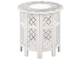 Side Table Off-White with Carved Pattern Mango Wood  44 cm Living Room Hallway Rustic Oriental Beliani