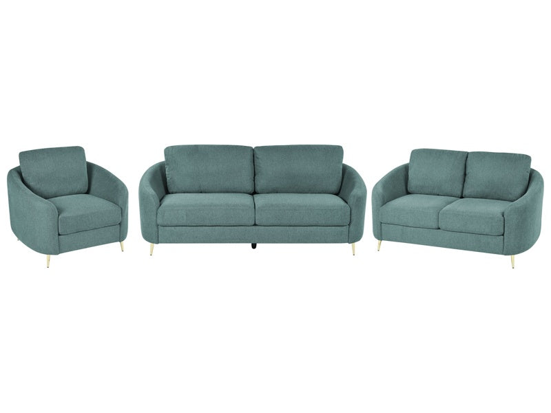 Sofa Set Green Fabric Upholstery 3 + 2 + 1 Seater Glam Beliani