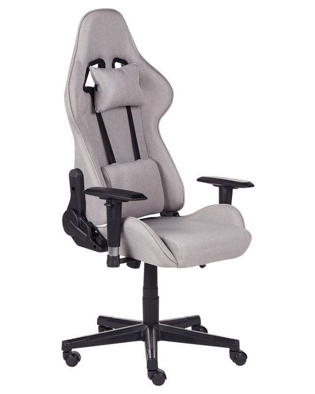 Gaming Chair Light Grey Fabric Swivel Adjustable Armrests and Height Footrest Modern Beliani