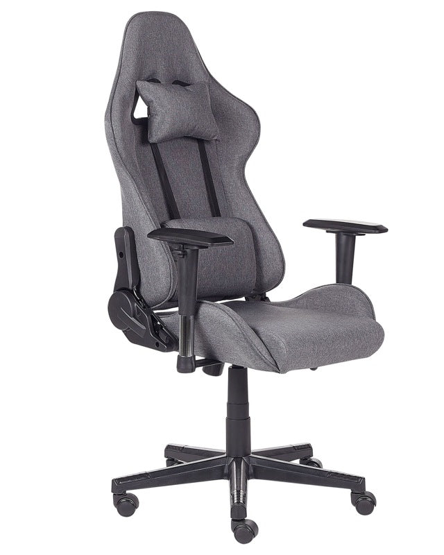 Gaming Chair Dark Grey Fabric Swivel Adjustable Armrests and Height Footrest Modern Beliani