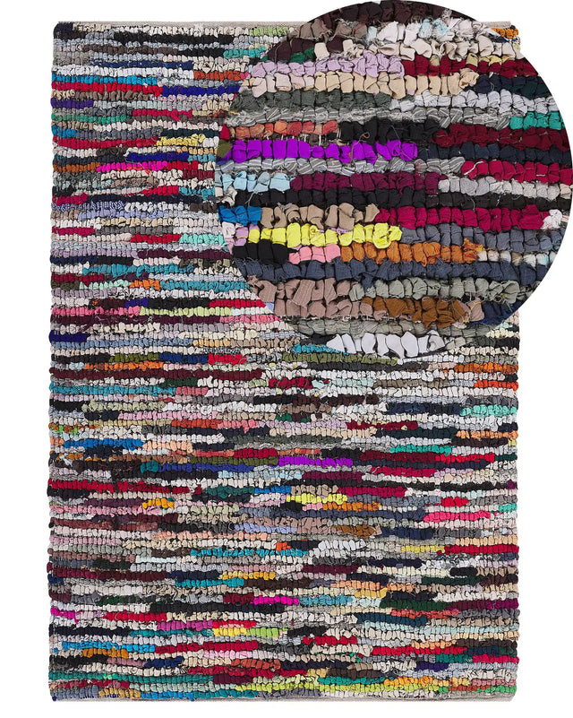 Rag Rug Multicolour with Cotton 140 x 200 cm Rectangular Hand Woven Oriental Boho Beliani