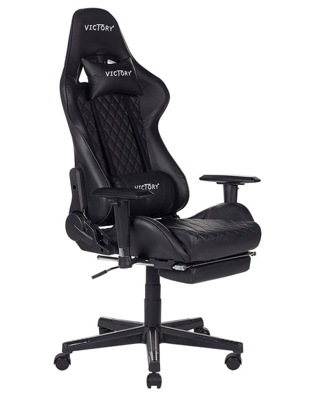 Gaming Chair Black Faux Leather Swivel Adjustable Armrests and Height Footrest Modern Beliani