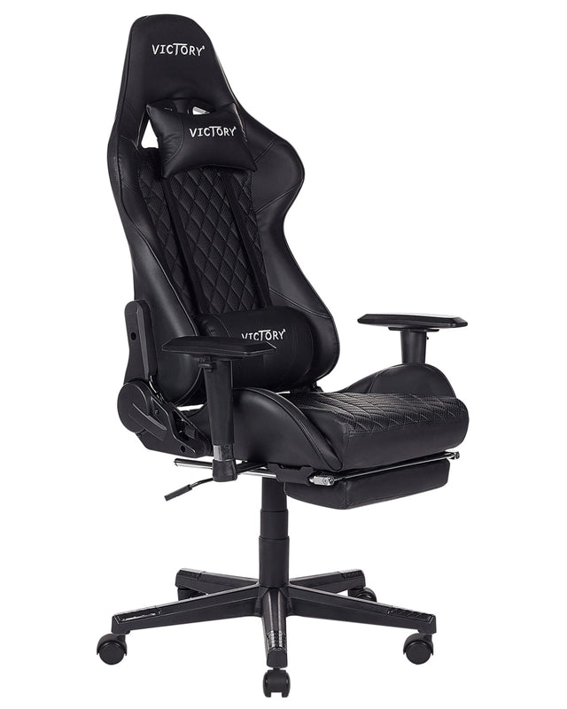 Gaming Chair Black Faux Leather Swivel Adjustable Armrests and Height Footrest Modern Beliani