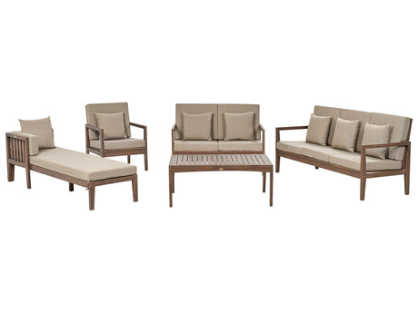 Garden Conversation Set Dark Certified Acacia Wood 7 Seater with Taupe Cushions Beliani