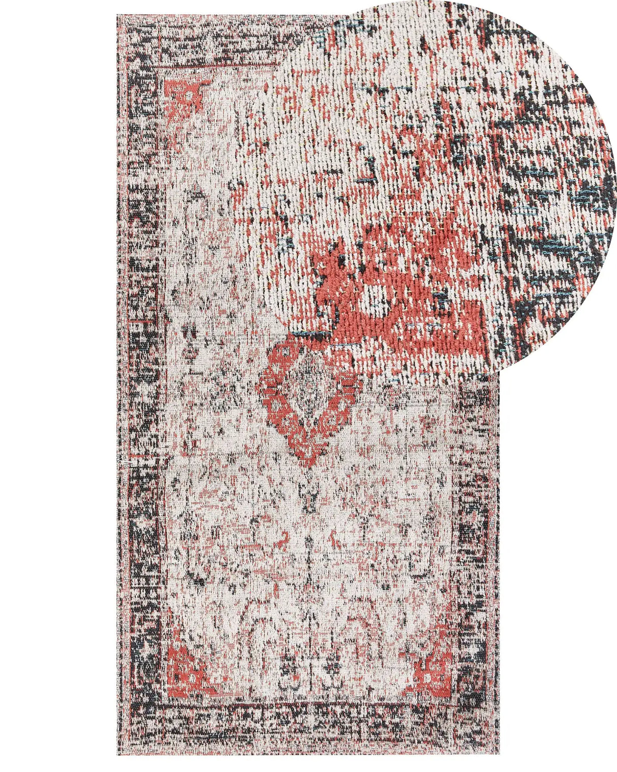 Area Rug Red and Beige Cotton Polyester 80 x 150 cm Oriental Pattern Distressed Vintage Home Decor Beliani
