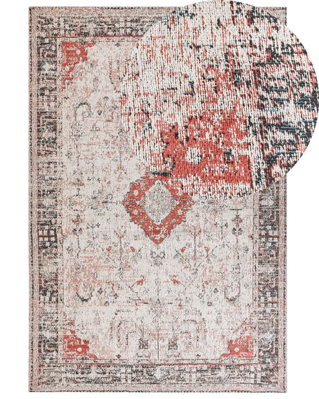 Area Rug Red and Beige Cotton Polyester 160 x 230 cm Oriental Pattern Distressed Vintage Home Decor Beliani