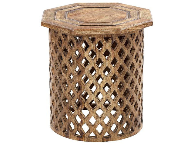 Side Table Dark Mango Wood Octagonal Top Round Base 42 x 42 cm Traditional Design Beliani