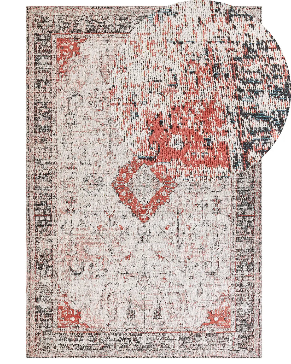 Area Rug Red and Beige Cotton Polyester 200 x 300 cm Oriental Pattern Distressed Vintage Home Decor Beliani