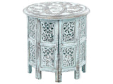Side Table Blue Mango Wood Distressed Round Top Base  45 cm Vintage Rustic Design Beliani