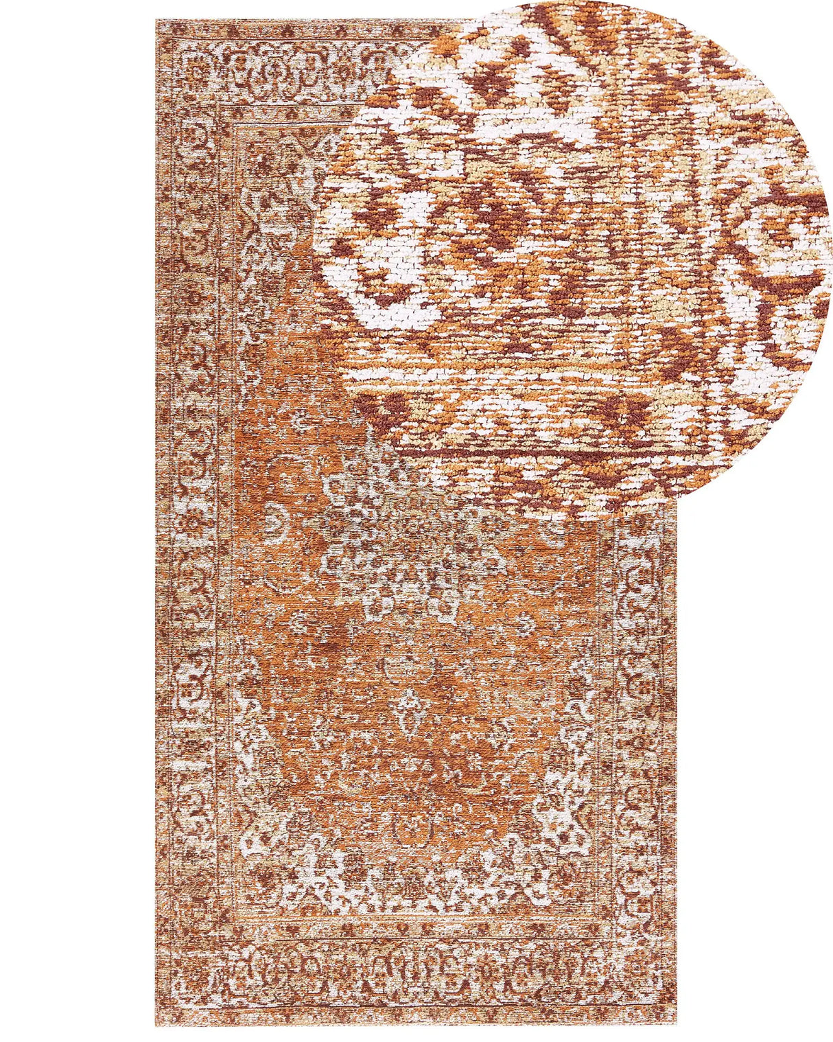 Area Rug Orange Cotton Polyester 80 x 150 cm Oriental Pattern Distressed Vintage Home Decor Beliani