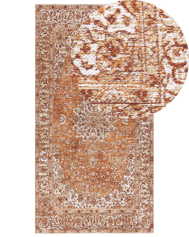 Area Rug Orange Cotton Polyester 80 x 150 cm Oriental Pattern Distressed Vintage Home Decor Beliani