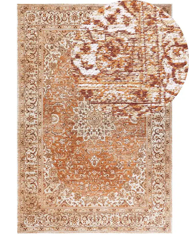 Area Rug Orange Cotton Polyester 160 x 230 cm Oriental Pattern Distressed Vintage Home Decor Beliani