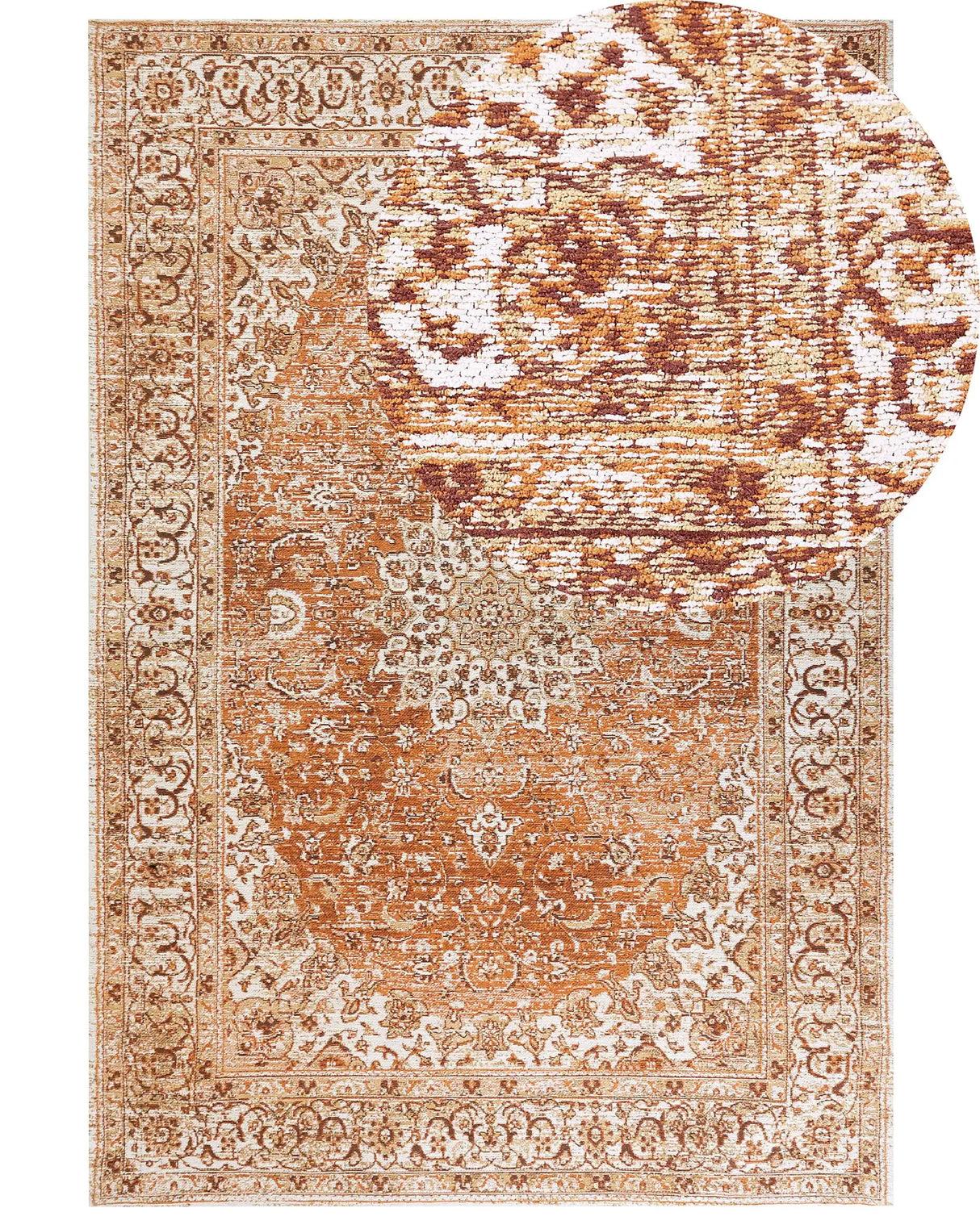 Area Rug Orange Cotton Polyester 160 x 230 cm Oriental Pattern Distressed Vintage Home Decor Beliani