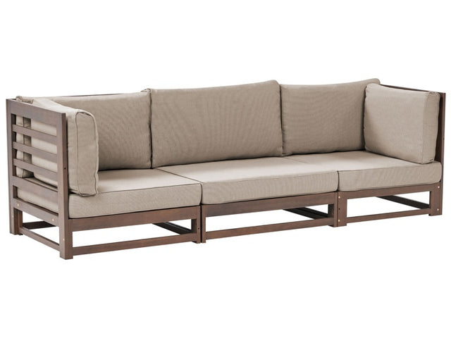 Garden Sofa Dark Acacia Wood Outdoor 3 Seater Bnech with Cushions Modern Design Beliani