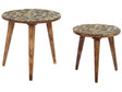 Set of 2 Nesting Side Tables Dark Wood and Gold Mango Round Vintage End Side Tables for Living Room Retro Beliani