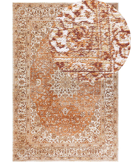 Area Rug Orange Cotton Polyester 200 x 300 cm Oriental Pattern Distressed Vintage Home Decor Beliani