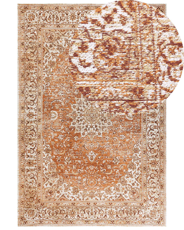 Area Rug Orange Cotton Polyester 200 x 300 cm Oriental Pattern Distressed Vintage Home Decor Beliani