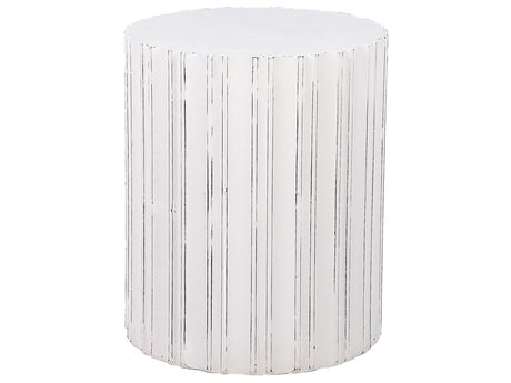 Side Table White MDF ⌀ 45 cm Distressed Finish Round Living Room Furniture Vintage Design Beliani