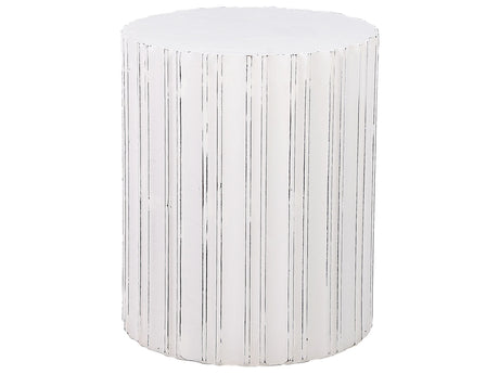 Side Table White MDF  45 cm Distressed Finish Round Living Room Furniture Vintage Design Beliani