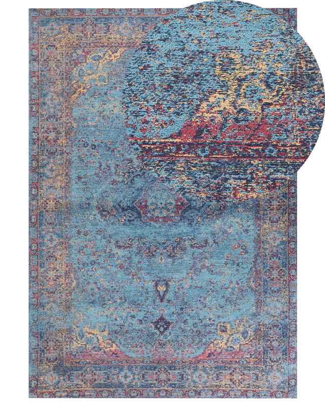 Area Rug Blue Cotton Polyester 160 x 230 cm Oriental Pattern Distressed Vintage Home Decor Beliani