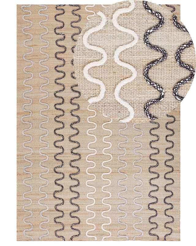 Area Rug Carpet Beige Jute Geometric Pattern 160 x 230 cm cm Rustic Boho Beliani