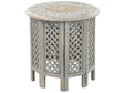 Side Table Grey Mango Wood  45 cm End Bedside Table Handmade Distressed Effect Vintage Oriental Style Openwork Design Living Room Bedroom Beliani