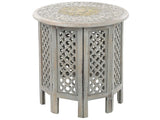 Side Table Grey Mango Wood  45 cm End Bedside Table Handmade Distressed Effect Vintage Oriental Style Openwork Design Living Room Bedroom Beliani