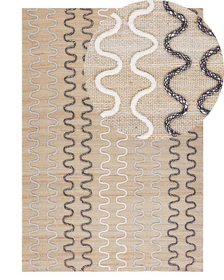 Area Rug Carpet Beige Jute Geometric Pattern 140 x 200 cm cm Rustic Boho Beliani