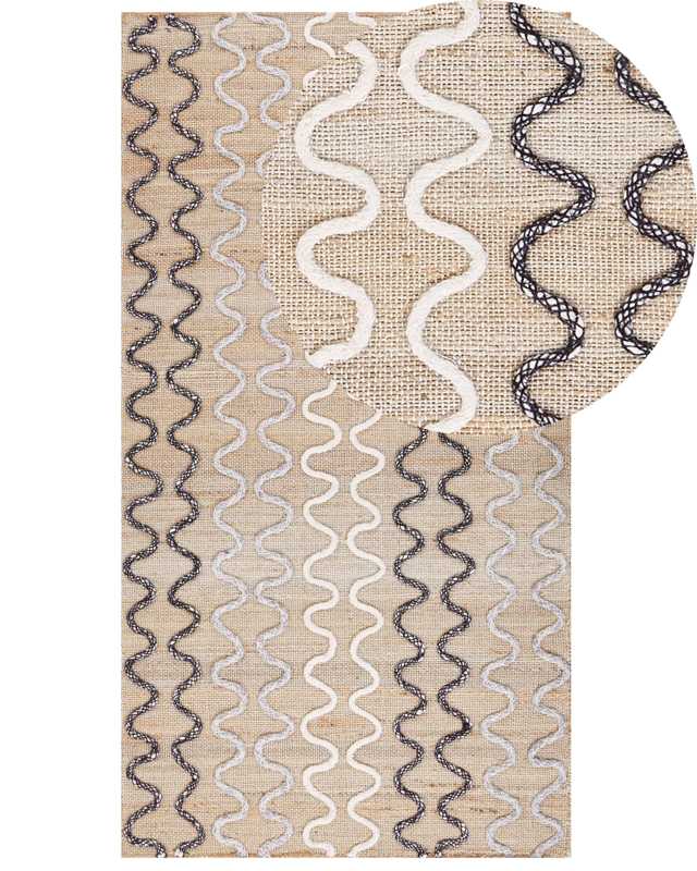 Area Rug Carpet Beige Jute Geometric Pattern 80 x 150 cm Rustic Boho Beliani