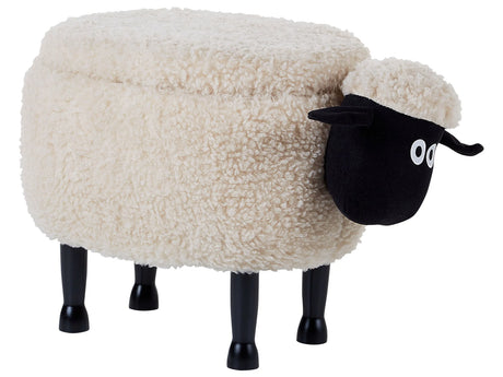 Kids Animal Stool Light Beige Faux Fur Footstool with Storage Wooden Legs Children Seat Beliani