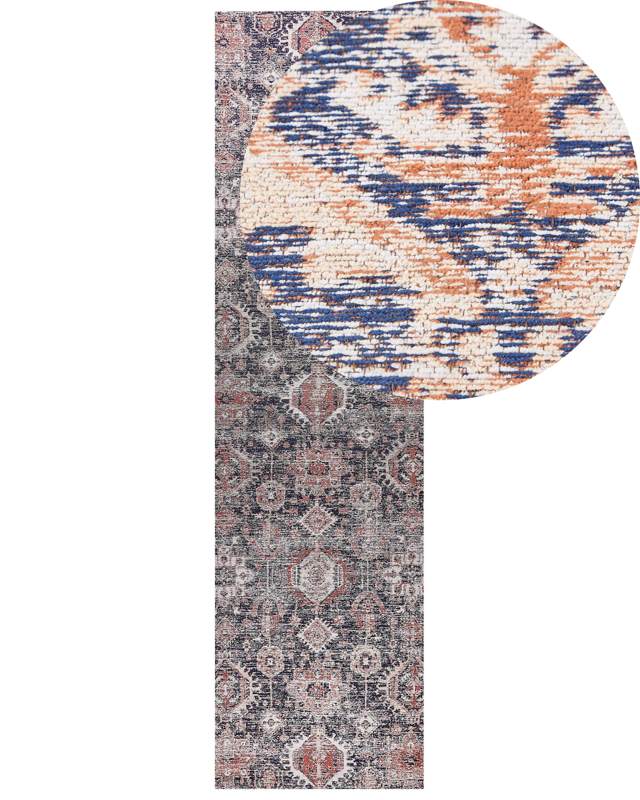 Runner Rug Blue and Red Cotton 80 x 300 cm Rectangular Oriental Pattern Boho Style Hallway Beliani