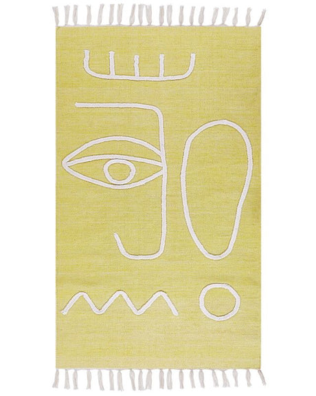 Area Handwoven Rug Yellow Polyester 80 x 150 cm Rectangle Abstract Pattern with Tassels Rectangular Boho Indoor Outdoor Beliani