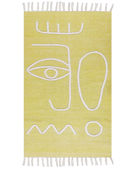 Area Handwoven Rug Yellow Polyester 80 x 150 cm Rectangle Abstract Pattern with Tassels Rectangular Boho Indoor Outdoor Beliani