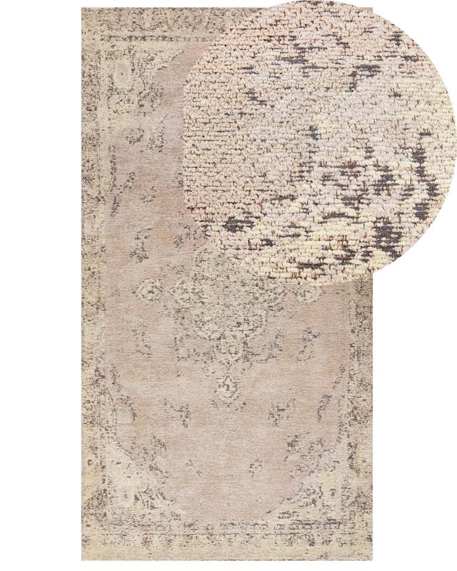 Area Rug Beige Cotton Polyester 80 x 150 cm Oriental Pattern Distressed Vintage Home Decor Beliani