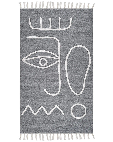 Area Handwoven Rug Grey Polyester 80 x 150 cm Rectangle Abstract Pattern with Tassels Rectangular Boho Indoor Outdoor Beliani
