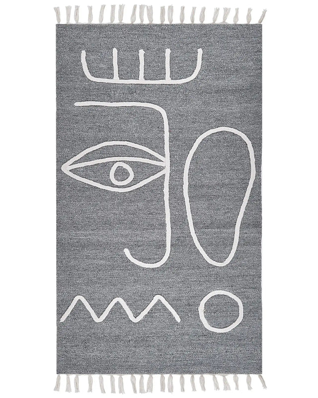 Area Handwoven Rug Grey Polyester 80 x 150 cm Rectangle Abstract Pattern with Tassels Rectangular Boho Indoor Outdoor Beliani