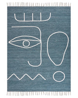 Area Handwoven Rug Blue Polyester 140 x 200 cm Rectangle Abstract Pattern with Tassels Rectangular Boho Indoor Outdoor Beliani