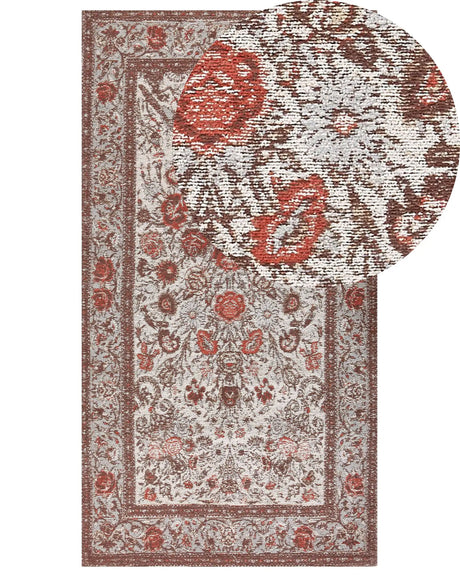 Area Rug Multicolour Cotton Polyester 80 x 150 cm Floral Pattern Traditional Vintage Home Decor Beliani