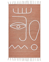 Area Handwoven Rug Light Red Polyester 80 x 150 cm Rectangle Abstract Pattern with Tassels Rectangular Boho Indoor Outdoor Beliani