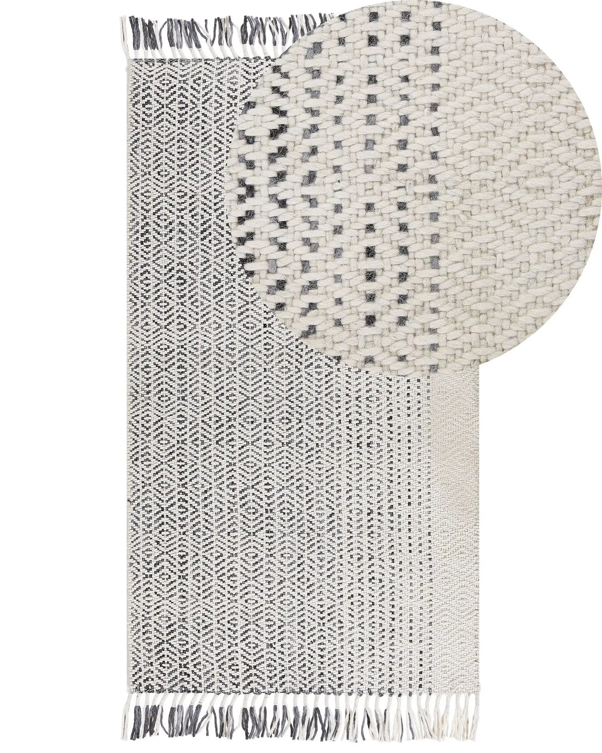 Rug White and Grey  Wool Cotton 80 x 150 cm Hand Woven Flat Weave with Tassels Beliani