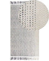 Rug White and Grey  Wool Cotton 80 x 150 cm Hand Woven Flat Weave with Tassels Beliani